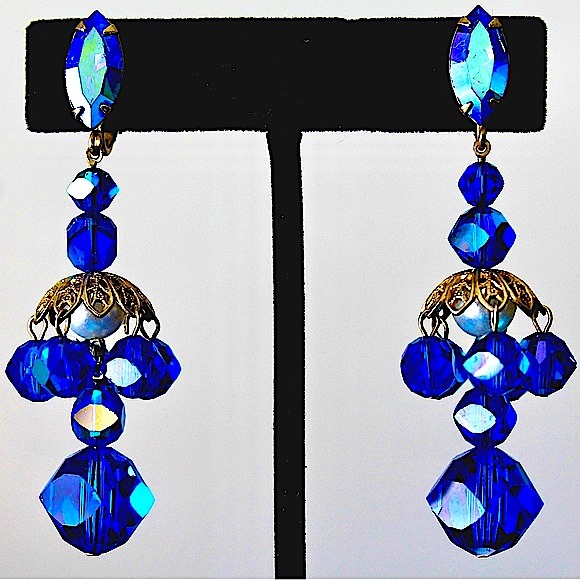 LEWIS SEGAL OF CALIFORNIA EARRINGS CLIP DANGLES 4 INCH VINTAGE - Picture 2 of 8